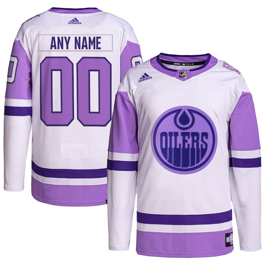 Men Edmonton Oilers adidas White Purple Hockey Fights Cancer Primegreen Authentic Custom NHL Jersey->edmonton oilers->NHL Jersey